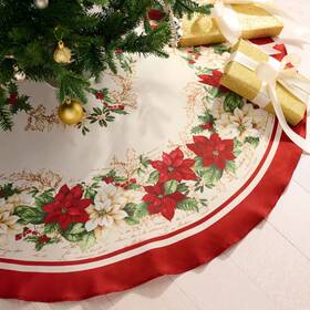 Elrene Home Fashions 194590046309 Red And White Poinsettias Round Tree Skirt Christmas Decor 48 Inches