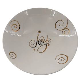 Elsa L Inc. 782552829697 Shiny Gold Inch Joy Large 13x3 Serving Pasta Bowl Ceramic Christmas Holiday Read