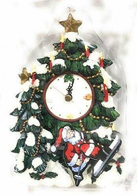 Eluceo 765784701030 Skiing Santa 6 Inch Sculpted Motion Table Clock Christmas New Box Wear