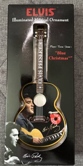 0476159 Elvis Presley Enterprises Illuminated Guitar Musical Ornament 2010 Plays Inch Blue Christmas