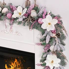 Pf670-d-1 Elyum Christmas Garland With Lights - 6 Ft For Mantle Pink Chris