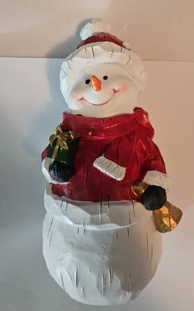 203-5866 Enchanted Forest Christmas Decoration Snowman With Present And Bell