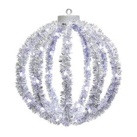 656635-132 Enchanted Forest 12 Inch Led Christmas Sphere Light Outdoor Hanging Tinsel Ball Silver Xmas Decor