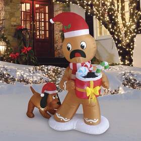 Enchanted Forest 848799014965 5 Foot Christmas Inflatable Led Lights Up Indoor Outdoor Gingerbread Man And Dog