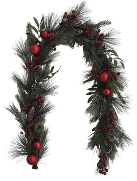 Mo23sym-yh-0806-a Enchanted Forest 6ft Unlit Artificial Christmas Garland With Pinecones Berries And Red Ornaments