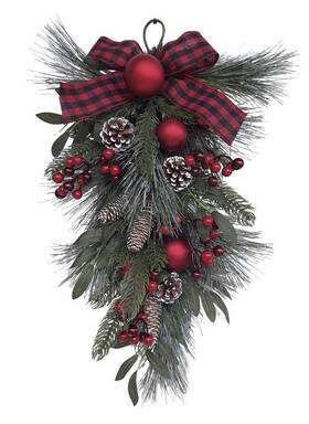 Mo23sym-yh-0806-b Enchanted Forest 24 Inch Natural Twig Christmas Teardrop Artificial Swag With Buffalo Bow Holiday Decor