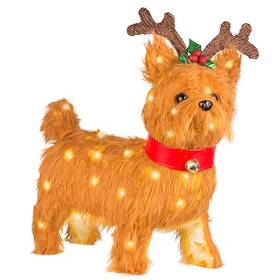 Enchanted Forest Moes67-271 20 Inch Led Lighted Fluffy Yorkshire Terrier Christmas Statue Outdoor Holiday Decor