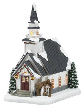 Monm-x24325aa Enchanted Forest 12 Inch Led Lighted Handcrafted Church Christmas Village Holiday Tabletop Decor