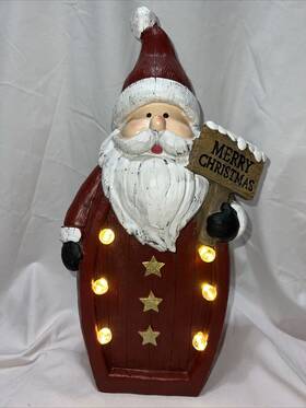 Mot0049 Enchanted Forest 16 Inch Red White Led Resin Santa Statue Christmas Indoor Holiday Tabletop Decor
