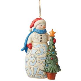 6009468 Enesco 028399293636 Jim Shore Heartwood Creek Snowman With Tree Christmas Ornament