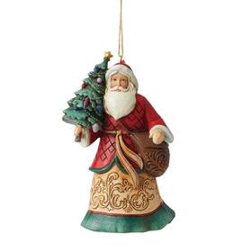 Enesco 028399358779 Jim Shore Heartwood Creek Santa Holding A Christmas Tree And Toybag Hanging O