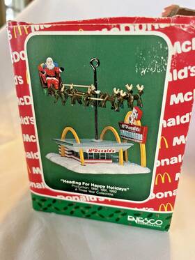 577537 Enesco 1990 Mcdonalds Heading For Happy Holidays Christmas Santa Ornament