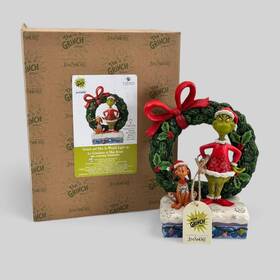 6015210 Enesco New Jim Shore Grinch And Max Wreath Light Up Led Christmas Figurine Box