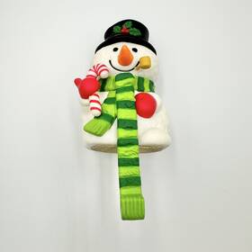 E-0286 Enesco Set Of Two Vintage Snowman Stocking Hanger Christmas With Box Hong Kong