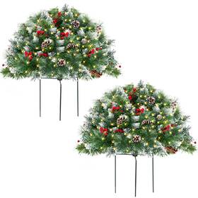 Enven Ct005 Outdoor Christmas Tree Urn Filler 2 Set Pre-lit Artificial Flocked Xmas Tree