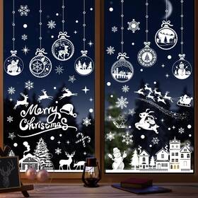 No22091101 Enwokran Christmas Window White Stickers 10 Sheet 245pcs Xmas Clings