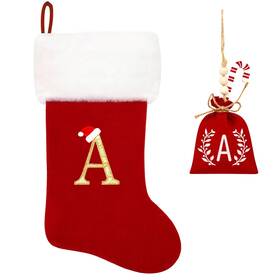 Eoocan 746555561312 20 Inches Monogram Christmas Stockings Red Velvet With White Super Soft Plush