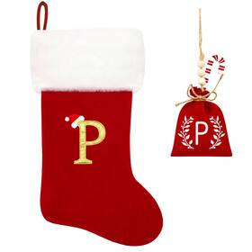 Eoocan 746555561442 20 Inches Monogram Christmas Stockings Red Velvet With White Super Soft Plush
