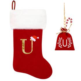 Eoocan 761228454678 20 Inches Monogram Christmas Stockings Red Velvet With White Super Soft Plush