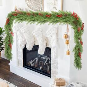 Sad-1 Estaba 6ft Artificial Cedar Christmas Garland For Red Fruit With Pine Cone