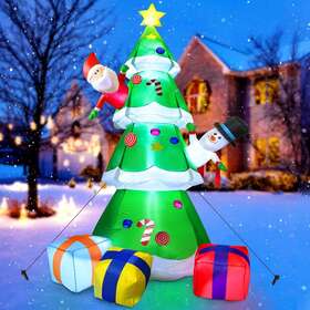 Etitato 768381680845 8ft Christmas Inflatables Tree With Santa Claus And Snowman