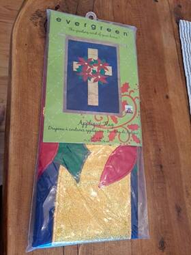 Evergreen 808412109386 Outdoor Christmas Flag Religious 28x44 In Poinsettia Wreath Cross