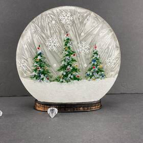 Evergreen 808412803949 Beautiful Christmas Trees Hand Painted Glass Led Disc Globe Table Decor