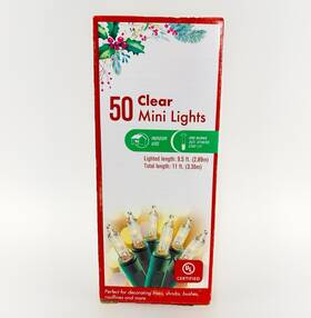 Everstar 764878604226 Clear Mini Lights String 50 Count Green Wire Christmas Incandescent 9.5ft