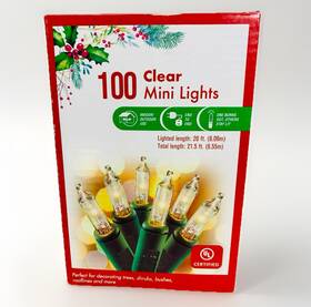 Everstar 764878666347 Clear Mini Lights String 100 Count Green Wire Christmas Incandescent 20ft Lit