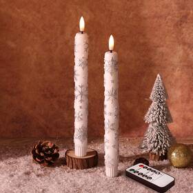 Ma037 Eywamage White Snowflakes Christmas Flameless Taper Candles With Remote Flic