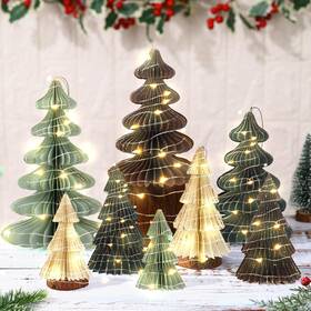 Rt-240508-a Faccito 8 Pcs Neutral Paper Christmas Trees Honeycomb Centerpiece Honey