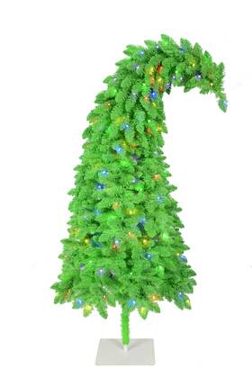 Family Tree Industry Ltd 850017398719 5ft Pre-lit Green Flocked Curvy Christmas 230 Color Changing Led Lights