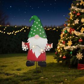 Dkd012 Fansafurn Christmas Gnome Yard Stake Indoor And Outdoor Decorations Lighted Metal Solar