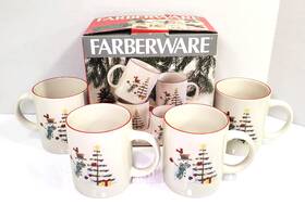 Farberware 715512077494 Holiday Snowman Mugs Cups Christmas Tree Set Of 4 With Original Box