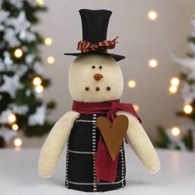 Grj955 Farmhouse Finds Primitive Made In Usa Christmas 12 Inch Snowman With Top Hat And Rusty Heart