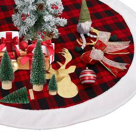 Fashionwu 196336444028 48 Inch Red Black Buffalo Plaid Christmas Tree Skirt Large Fur Tre