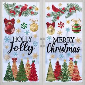 Cp-us-xm0050 Feivando 8 Sheets Christmas Window Clings Stickers Winter Snowflake Merry Tr