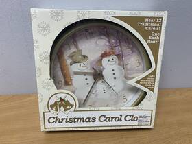 124760 Feldstein Christmas Carol Clock Musical Snowman White Wall Decor Light Sensor