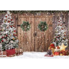 N-922-4 Felortte 12x8ft Polyester Fabric Winter Christmas Rustic Barn Wood Door Photography Ba