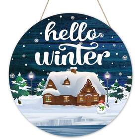 Fenarenes 592640491667 Hello Winter Snowmen Christmas Door Hanging Signs For Front