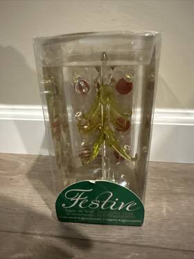 Festive Xm 697 6 Inch Green Glass Mini Christmas Tree And 9 Ornaments