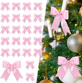 1709263-p Fhzytg 24 Pcs Pink Satin Ribbon Bows Christmas Tree Decorations 2