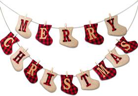 Fiabc 881821175913 Merry Christmas Burlap Banner-sock Shaped Decoration Outdoor Indoor Ha