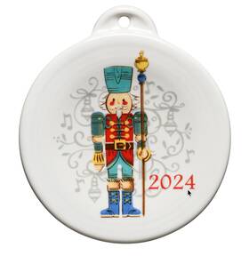 76142507 Fiesta Nutcracker 2024 White Porcelain Holiday Round Ornament Christmas 3.8 Inch New