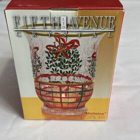 Fifth Avenue Crystal 044117250910 6 Inch Christmas Mistletoe Hurricane Tealight Burner New