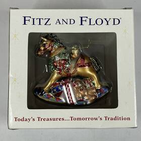 191515 Fitz And Floyd Large Glass-blown Rocking Horse Christmas Ornament With Box