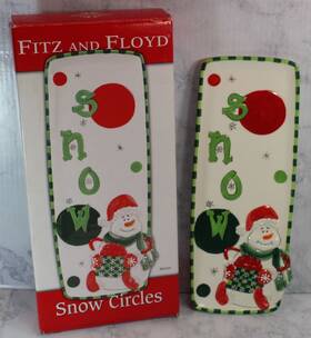 Fitz And Floyd 53/125 Snow Circles Server Dish Ceramic Vintage Christmas Orig Box