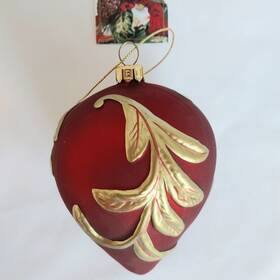 Fitz And Floyd 742414262727 Glass Ornament Renaissance Scroll Raised Christmas Red Gold W Box