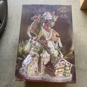 19-1284 Fitz & Floyd And 2008 Inch St. Nick Centerpiece Santa On Deer 18 Christmas Chipped