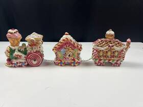 2058 Fitz & Floyd 2058/234 Vtg 2001 And Candy Lane Express Train Christmas 3 Piece Set Orig. Box